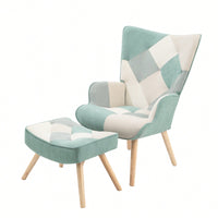Accent Chair And Ottoman Set For Living Room And Bedroom Comfortable Side Armchair With Creative Splicing Fabric Design