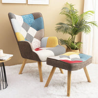Accent Chair And Ottoman Set For Living Room And Bedroom Comfortable Side Armchair With Creative Splicing Fabric Design