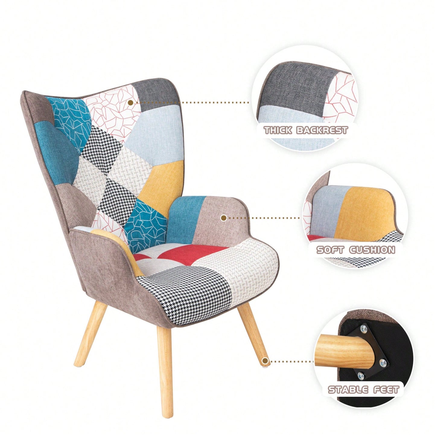 Accent Chair And Ottoman Set For Living Room And Bedroom Comfortable Side Armchair With Creative Splicing Fabric Design