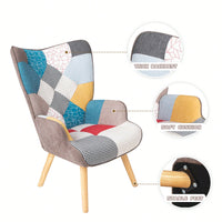 Accent Chair And Ottoman Set For Living Room And Bedroom Comfortable Side Armchair With Creative Splicing Fabric Design