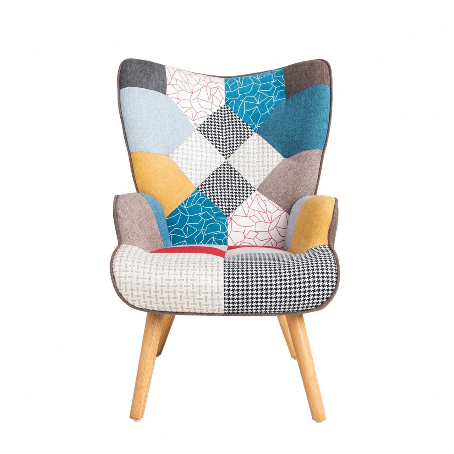 Accent Chair And Ottoman Set For Living Room And Bedroom Comfortable Side Armchair With Creative Splicing Fabric Design