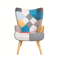 Accent Chair And Ottoman Set For Living Room And Bedroom Comfortable Side Armchair With Creative Splicing Fabric Design