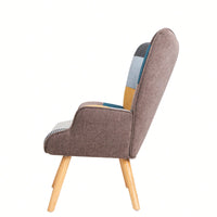 Accent Chair And Ottoman Set For Living Room And Bedroom Comfortable Side Armchair With Creative Splicing Fabric Design
