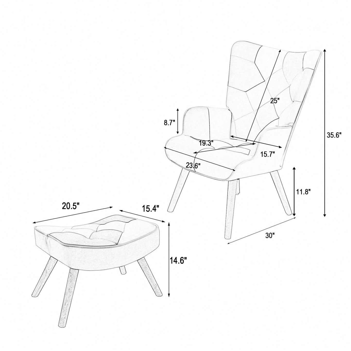 Accent Chair And Ottoman Set For Living Room And Bedroom Comfortable Side Armchair With Creative Splicing Fabric Design