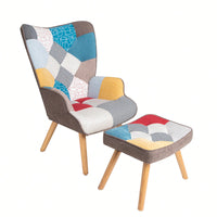 Accent Chair And Ottoman Set For Living Room And Bedroom Comfortable Side Armchair With Creative Splicing Fabric Design