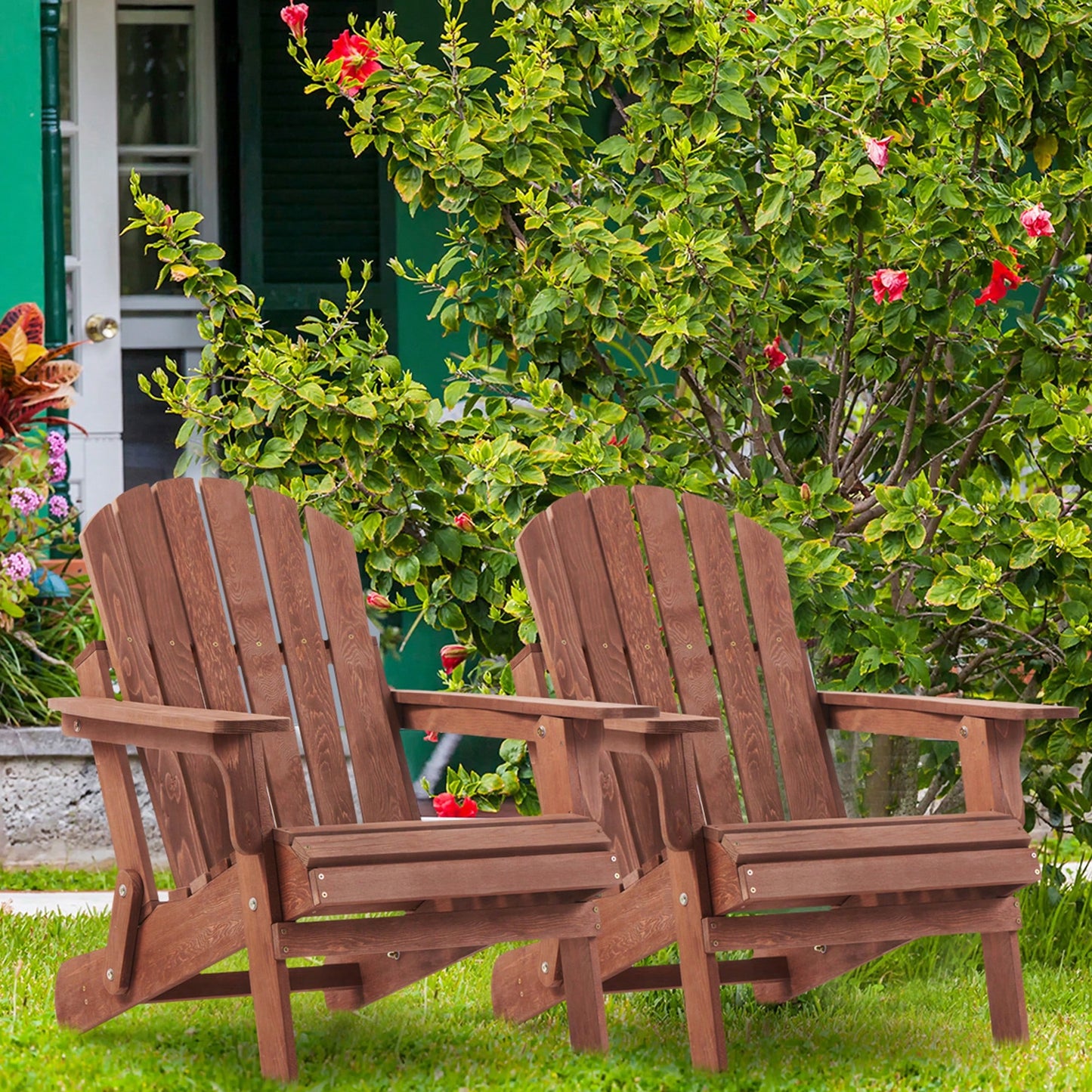 Oversized Wooden Folding Adirondack Chair With Pre-Assembled Backrest And Seat For Patio Garden Backyard Pool Deck Firepit