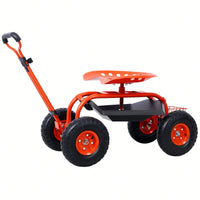 Garden Cart Seat With Wheels And Tool Tray 360 Swivel Design For Easy Mobility And Convenience