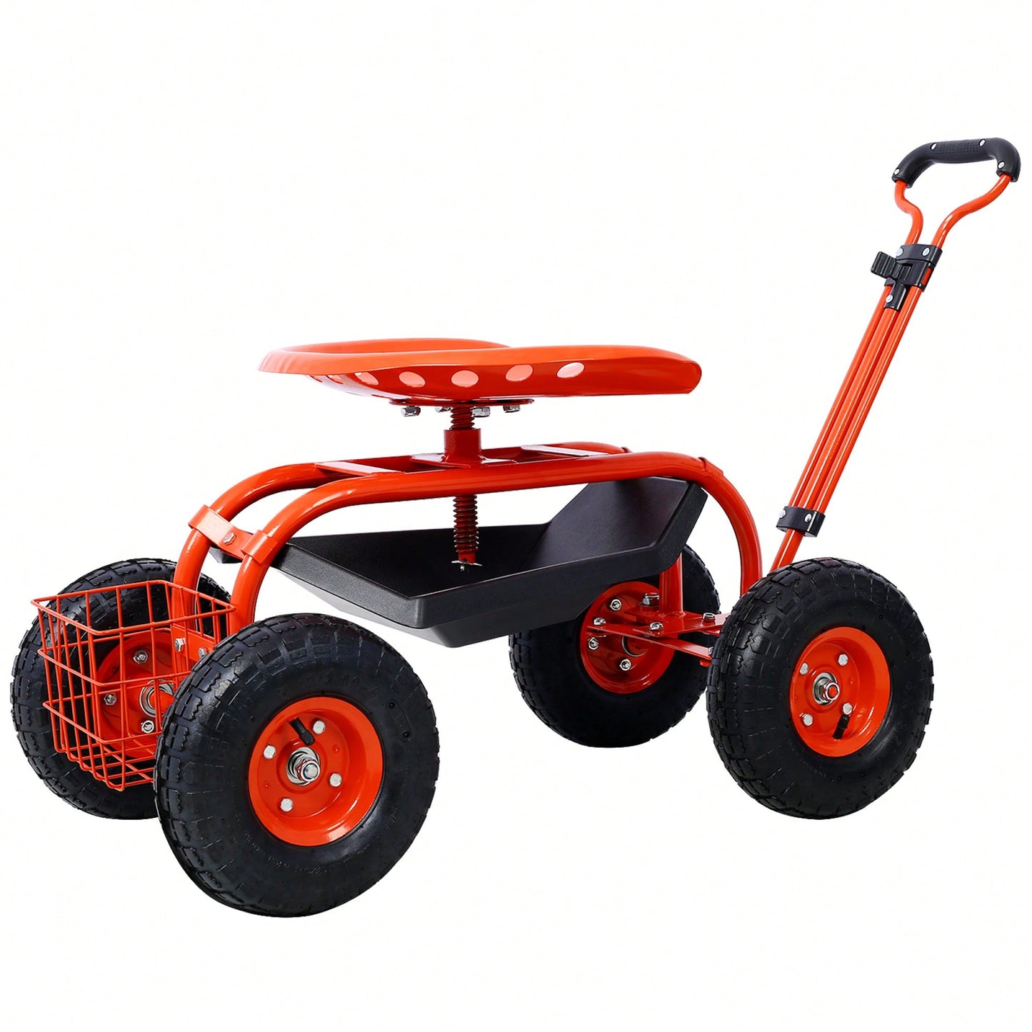 Garden Cart Seat With Wheels And Tool Tray 360 Swivel Design For Easy Mobility And Convenience