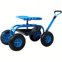 Garden Cart Seat With Wheels And Tool Tray 360 Swivel Design For Easy Mobility And Convenience