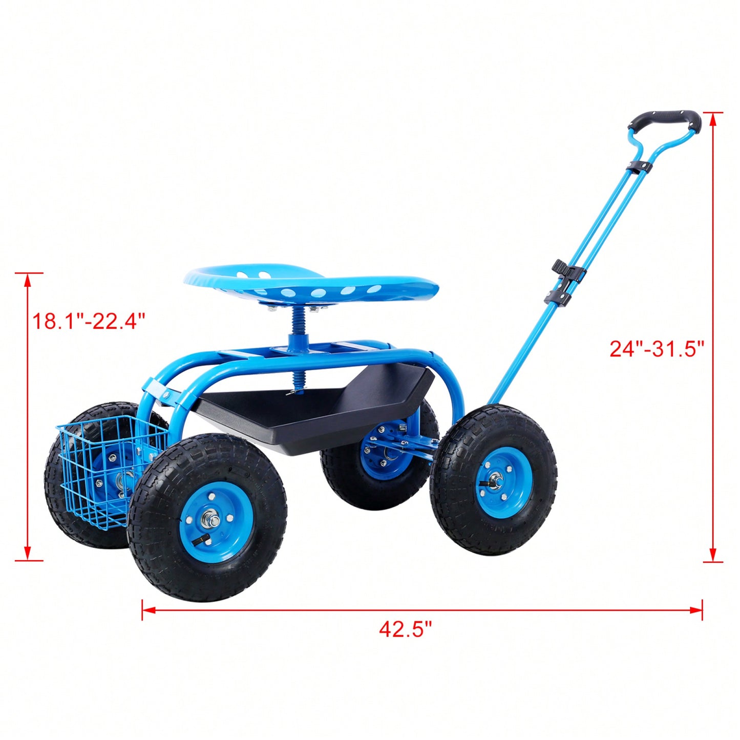 Garden Cart Seat With Wheels And Tool Tray 360 Swivel Design For Easy Mobility And Convenience