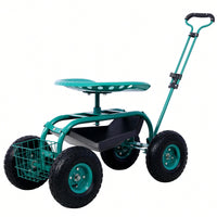 Garden Cart Seat With Wheels And Tool Tray 360 Swivel Design For Easy Mobility And Convenience