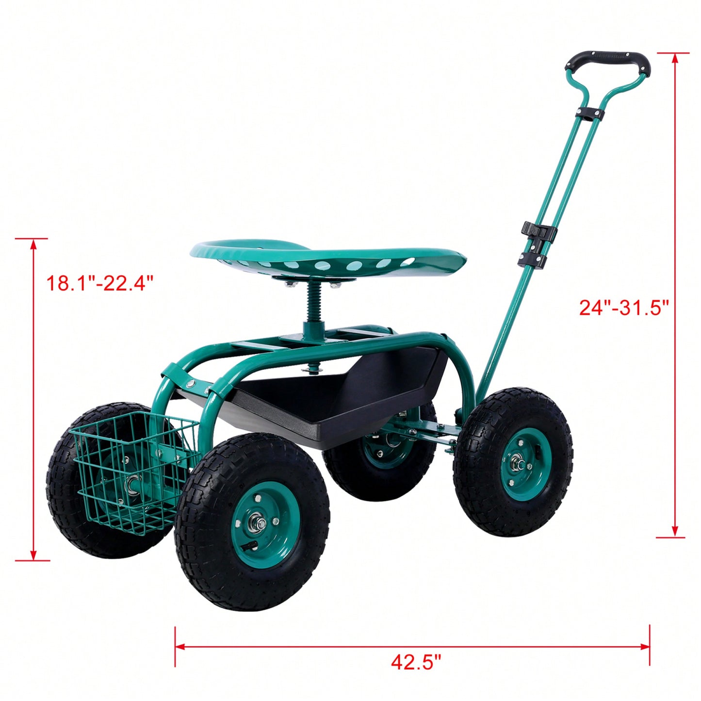 Garden Cart Seat With Wheels And Tool Tray 360 Swivel Design For Easy Mobility And Convenience