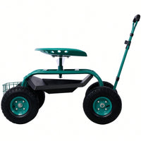 Garden Cart Seat With Wheels And Tool Tray 360 Swivel Design For Easy Mobility And Convenience