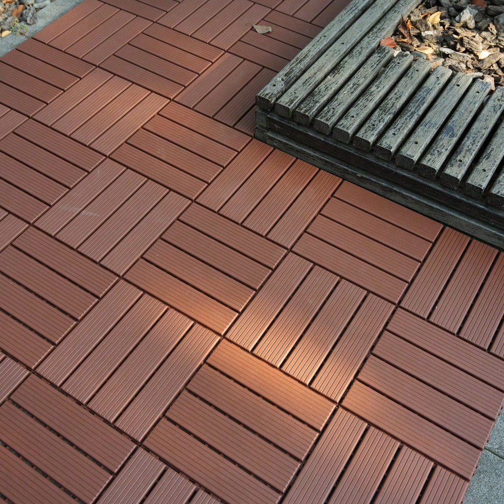 Waterproof Interlocking Patio Deck Tiles 12x12 Inch 44 Pack For Outdoor Use Poolside Balcony Backyard Brown