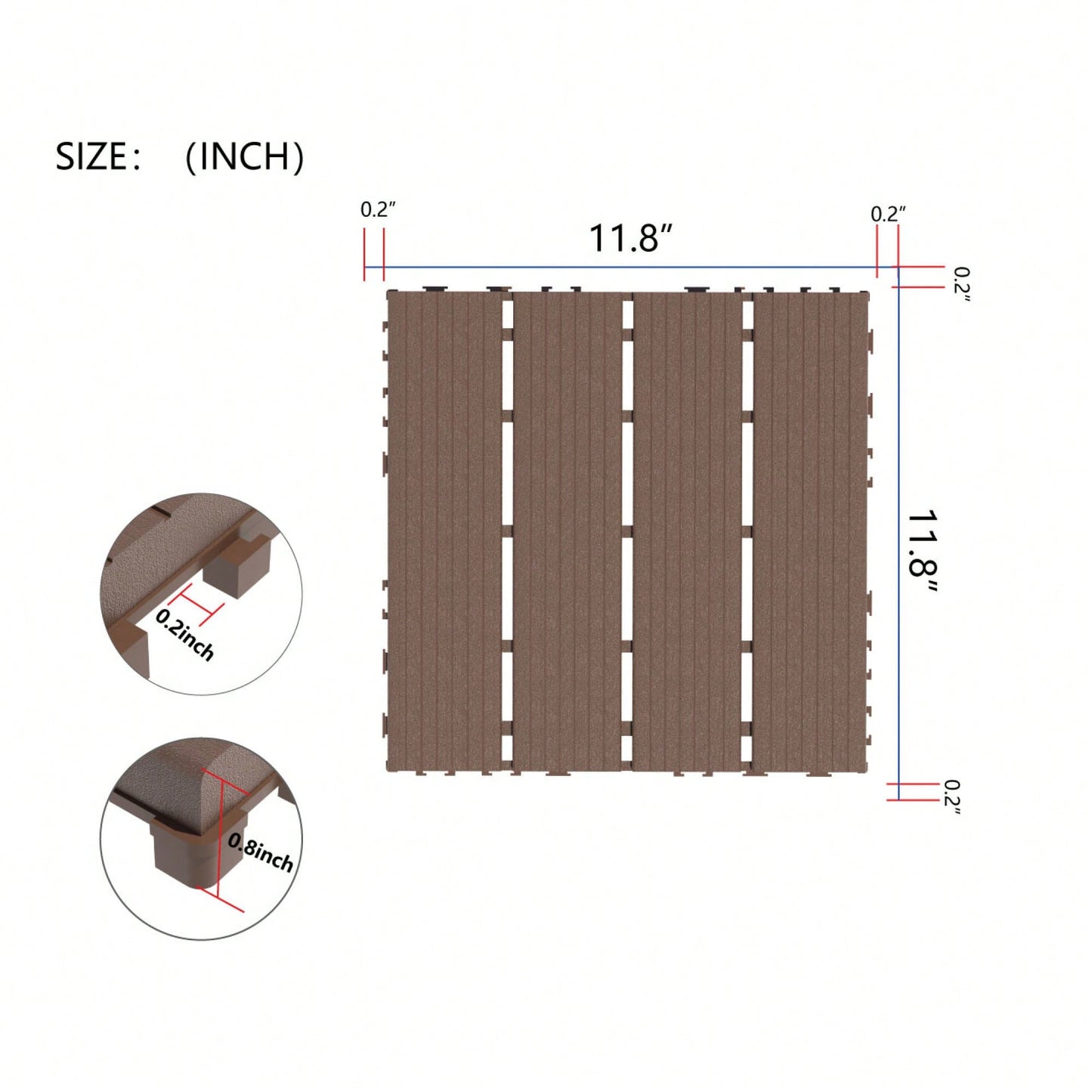 Waterproof Interlocking Patio Deck Tiles 12x12 Inch 44 Pack For Outdoor Use Poolside Balcony Backyard Brown