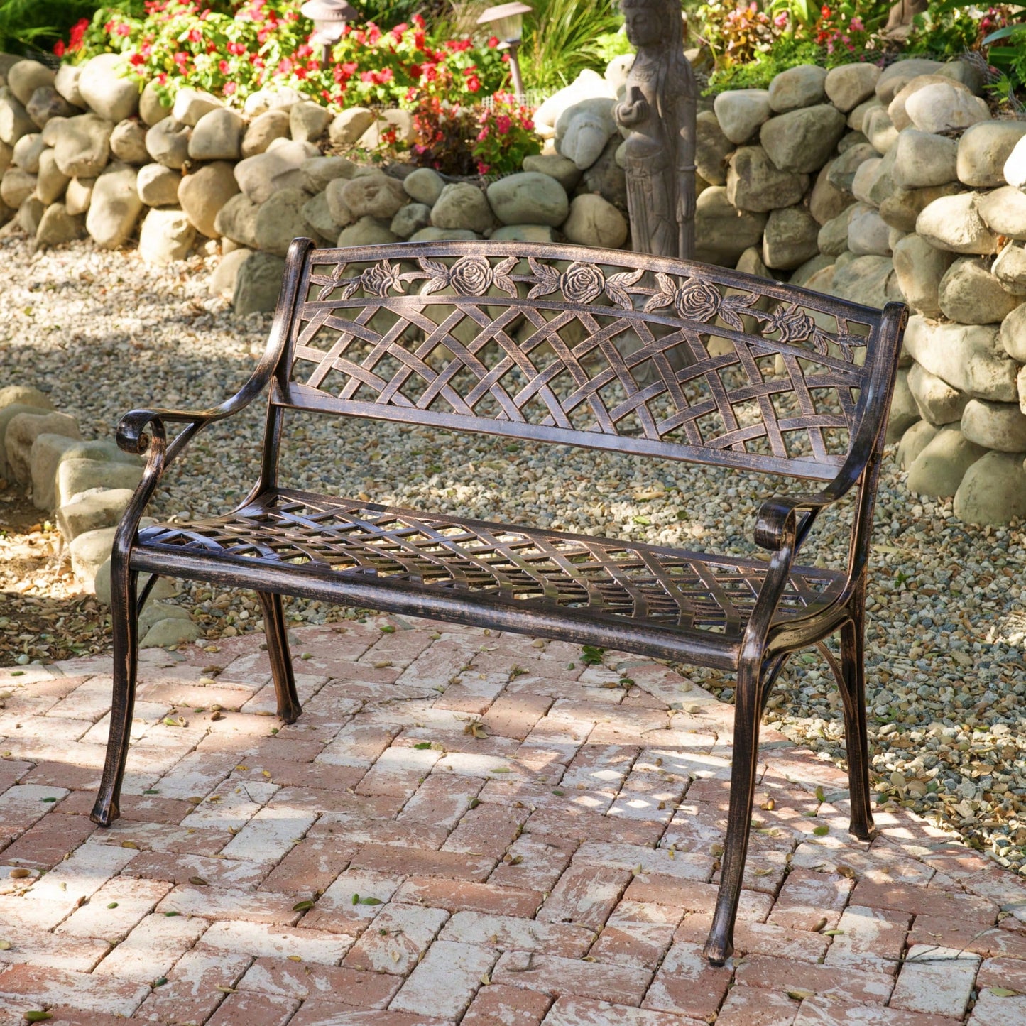 Outdoor Cast Aluminum Bench For Garden Patio Seating