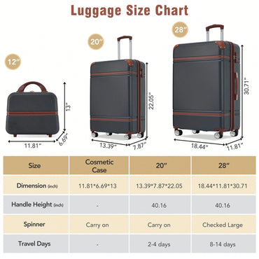 3 Piece Lightweight Hardshell Luggage Set With 20 Inch And 28 Inch Suitcases And Cosmetic Case Spinner With TSA Lock