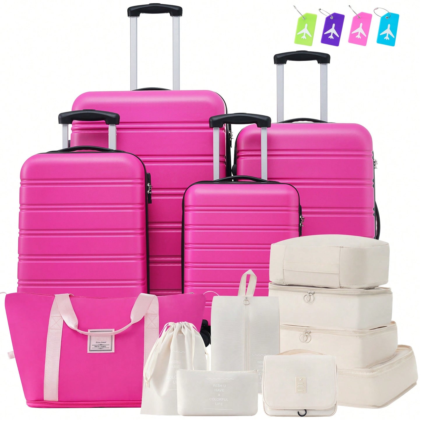 4 Piece Lightweight Hardshell Luggage Set With TSA Lock - 16" 20" 24" 28" Spinner Suitcases