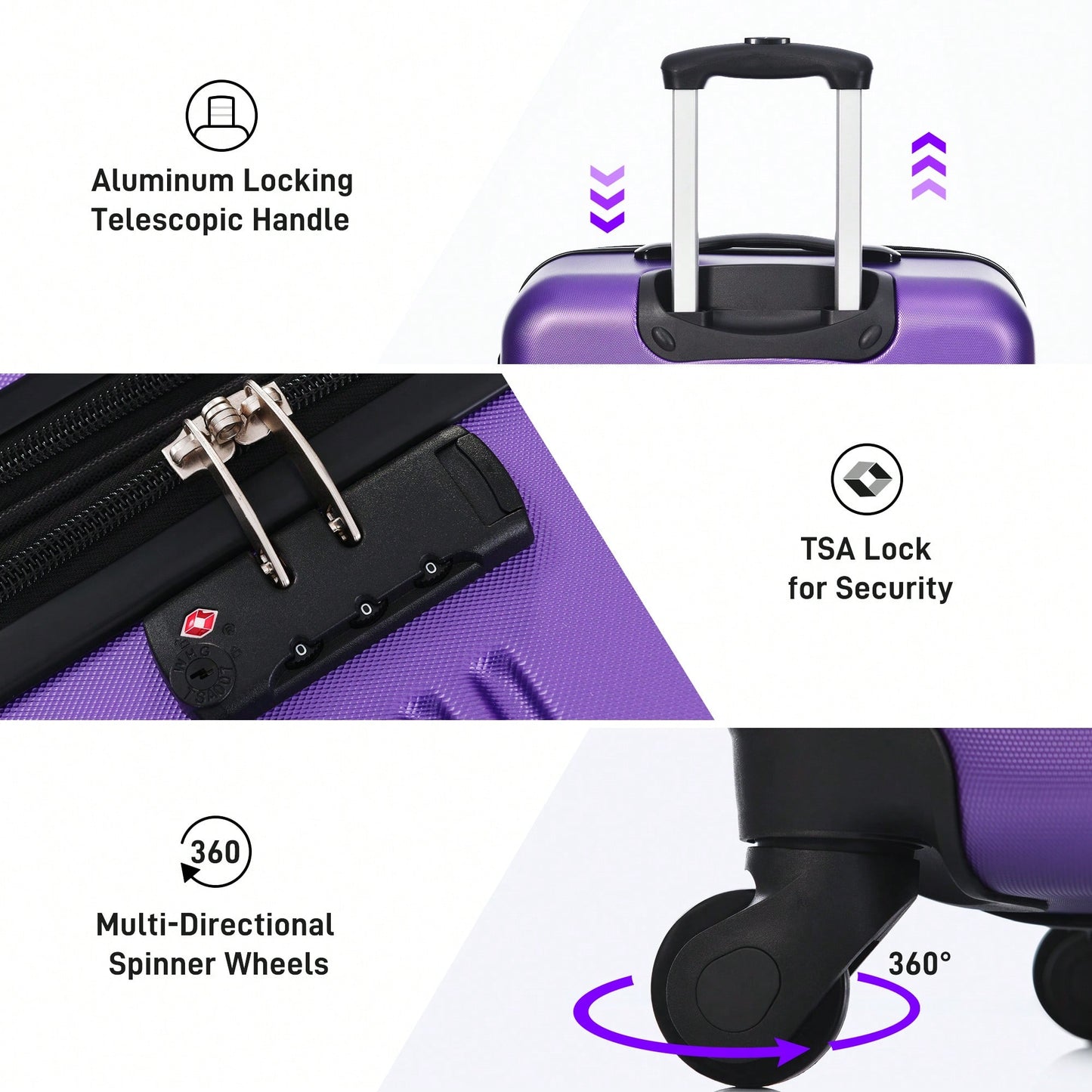 4 Piece Lightweight Hardshell Luggage Set With TSA Lock - 16" 20" 24" 28" Spinner Suitcases