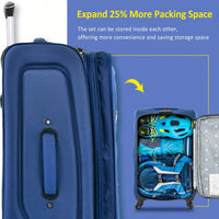 Expandable 3 Piece Softshell Luggage Set Lightweight Spinner Suitcases For Travel