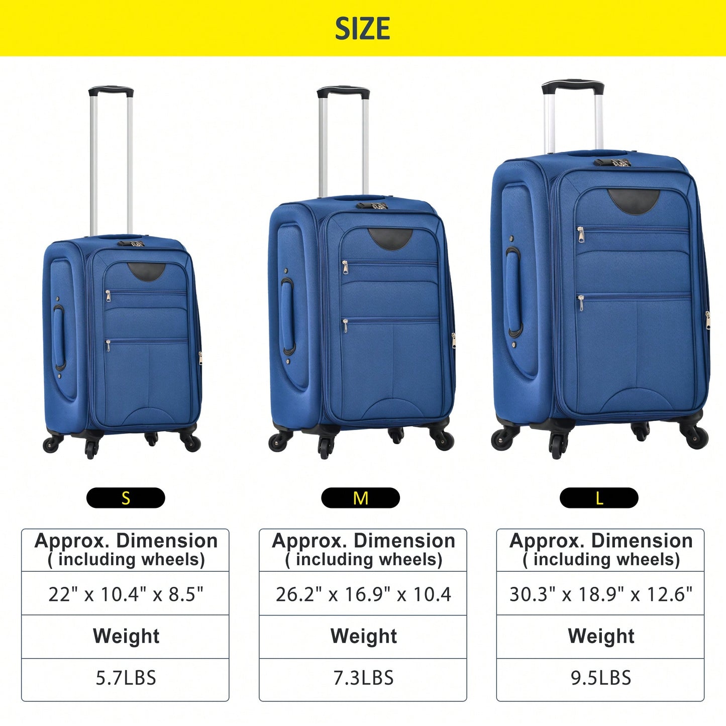 Expandable 3 Piece Softshell Luggage Set Lightweight Spinner Suitcases For Travel