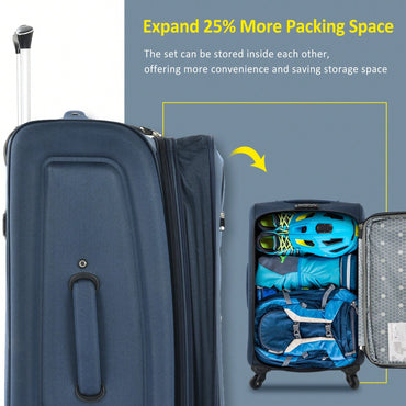 Expandable 3 Piece Softshell Luggage Set Lightweight Spinner Suitcases For Travel