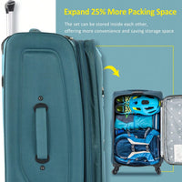 Expandable 3 Piece Softshell Luggage Set Lightweight Spinner Suitcases For Travel