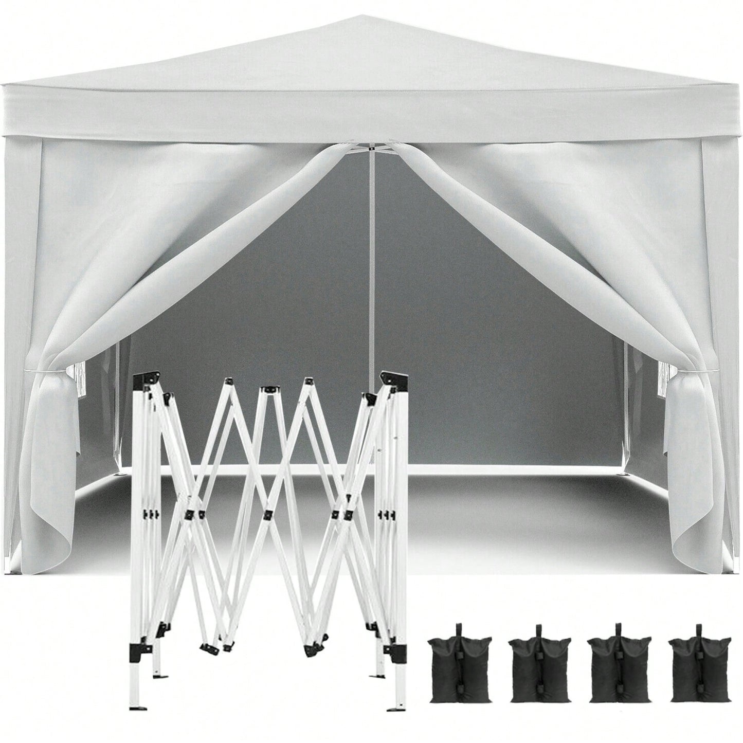 10x10 Folding Canopy With 4 Sidewalls Portable Outdoor Shelter UPF 50+ Ideal For Parties Beach Camping Weddings Includes Bags