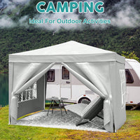 10x10 Folding Canopy With 4 Sidewalls Portable Outdoor Shelter UPF 50+ Ideal For Parties Beach Camping Weddings Includes Bags