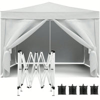 10x10 Folding Canopy With 4 Sidewalls Portable Outdoor Shelter UPF 50+ Ideal For Parties Beach Camping Weddings Includes Bags