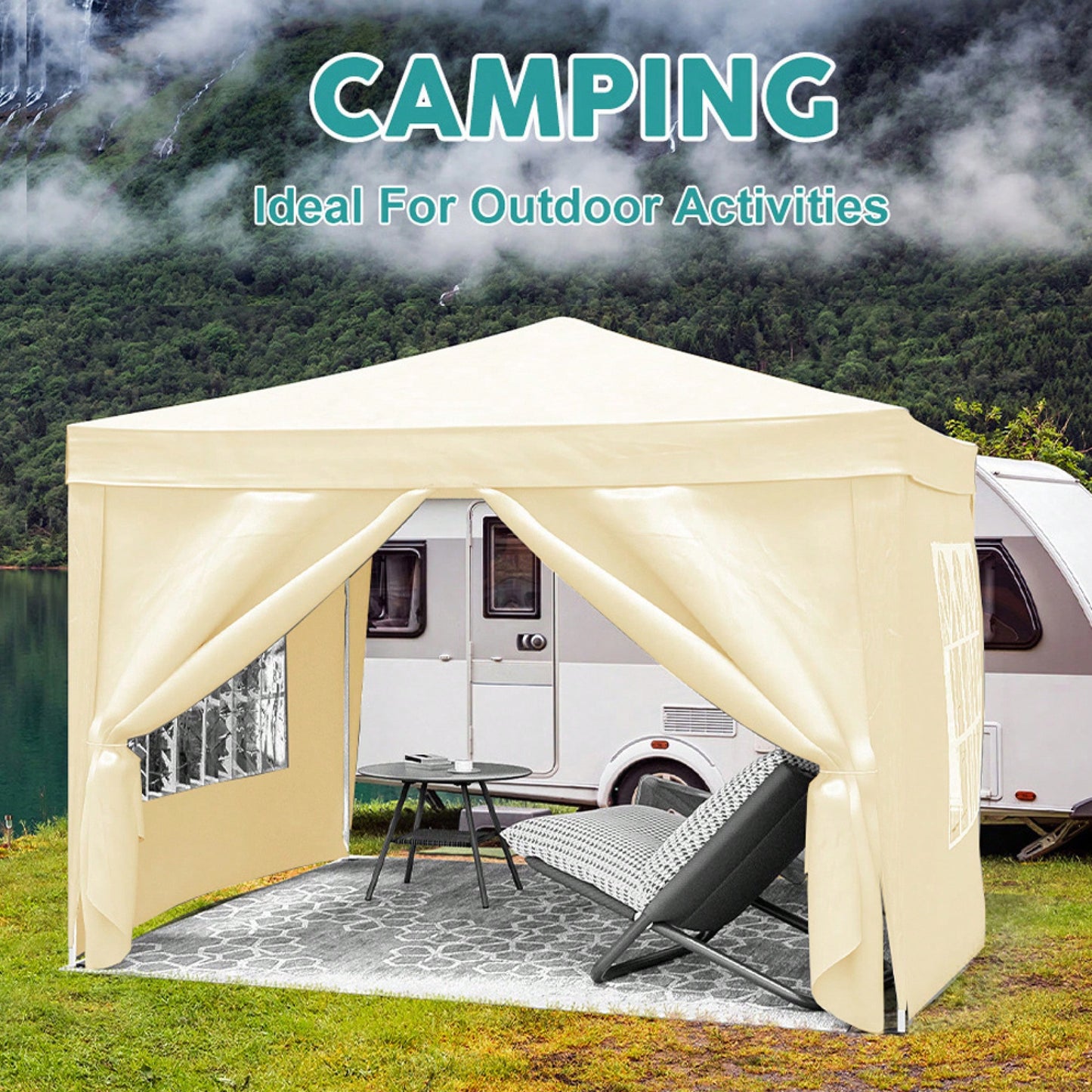 10x10 Folding Canopy With 4 Sidewalls Portable Outdoor Shelter UPF 50+ Ideal For Parties Beach Camping Weddings Includes Bags