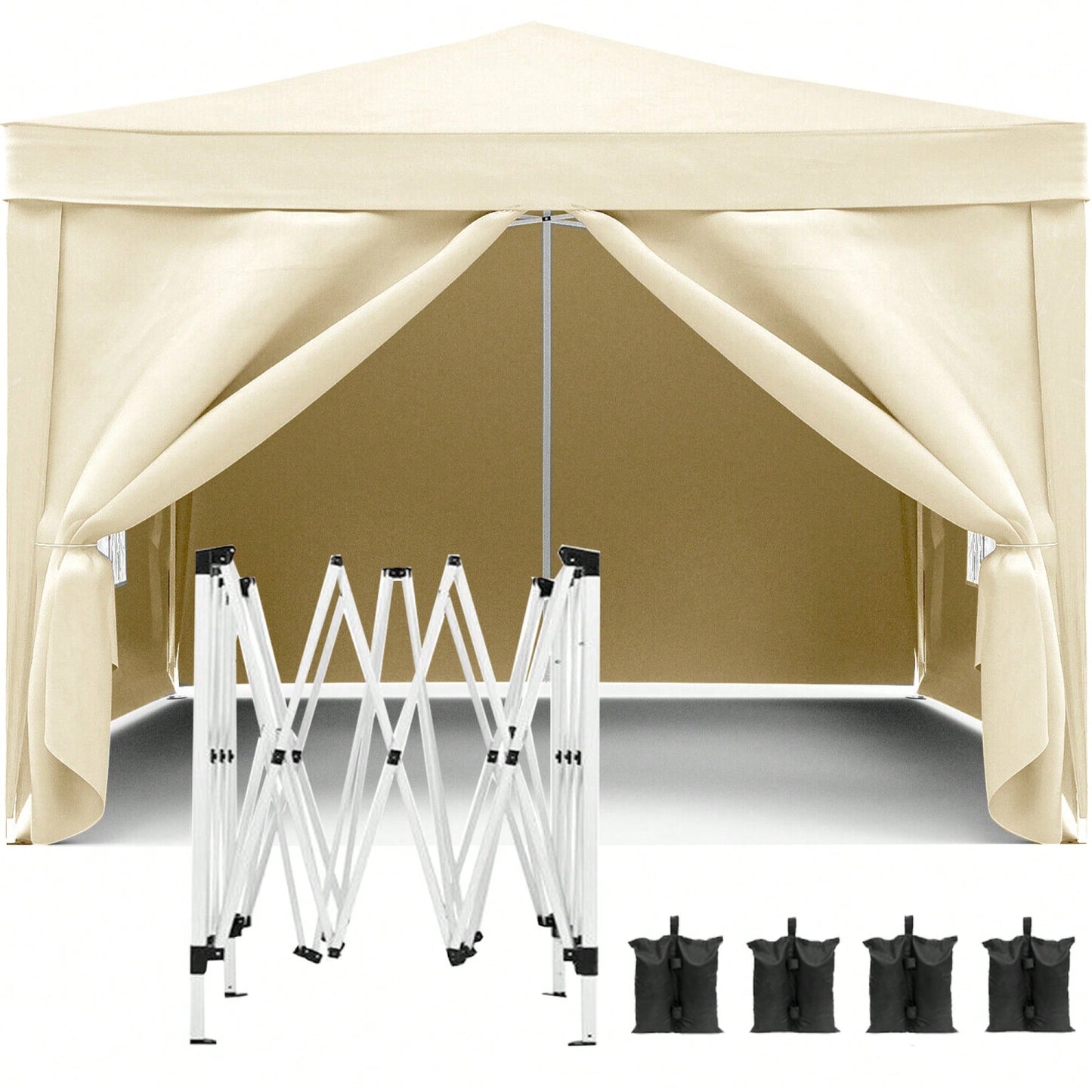 10x10 Folding Canopy With 4 Sidewalls Portable Outdoor Shelter UPF 50+ Ideal For Parties Beach Camping Weddings Includes Bags