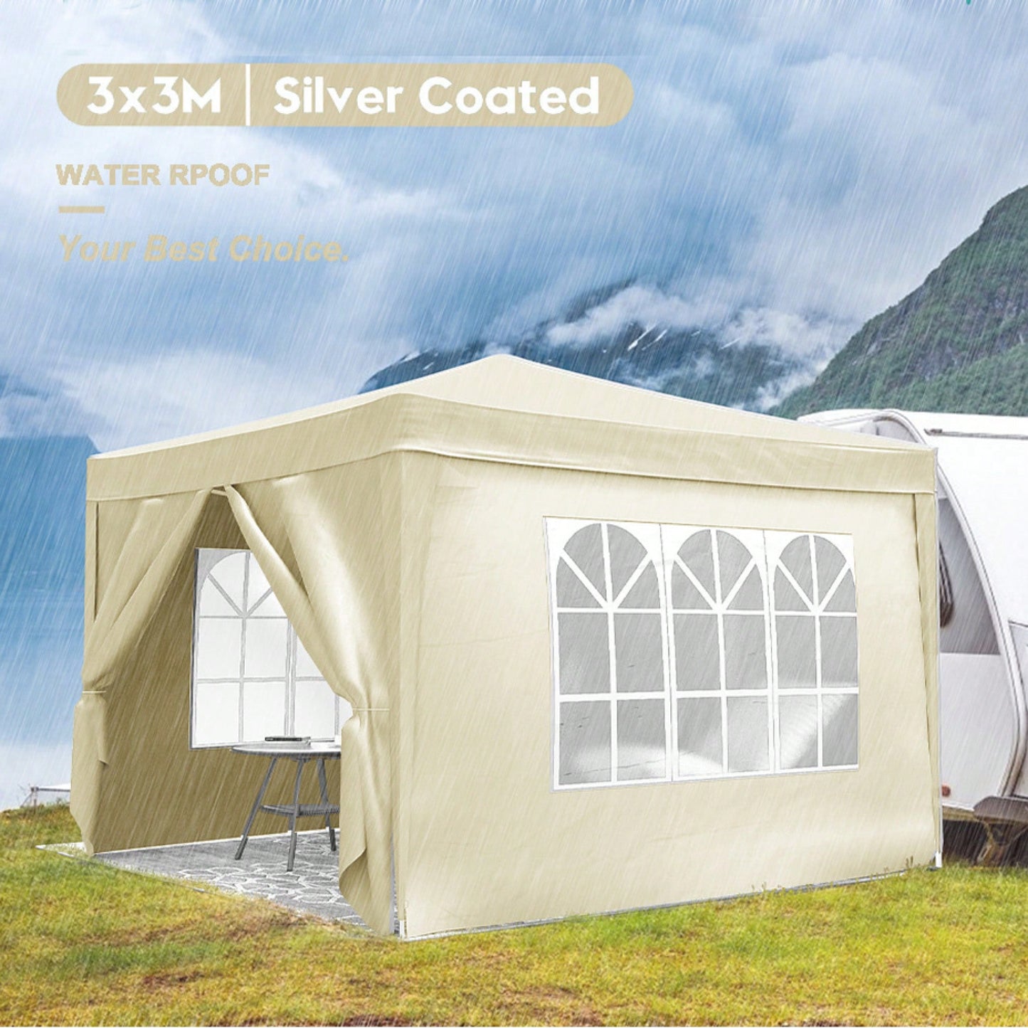 10x10 Folding Canopy With 4 Sidewalls Portable Outdoor Shelter UPF 50+ Ideal For Parties Beach Camping Weddings Includes Bags