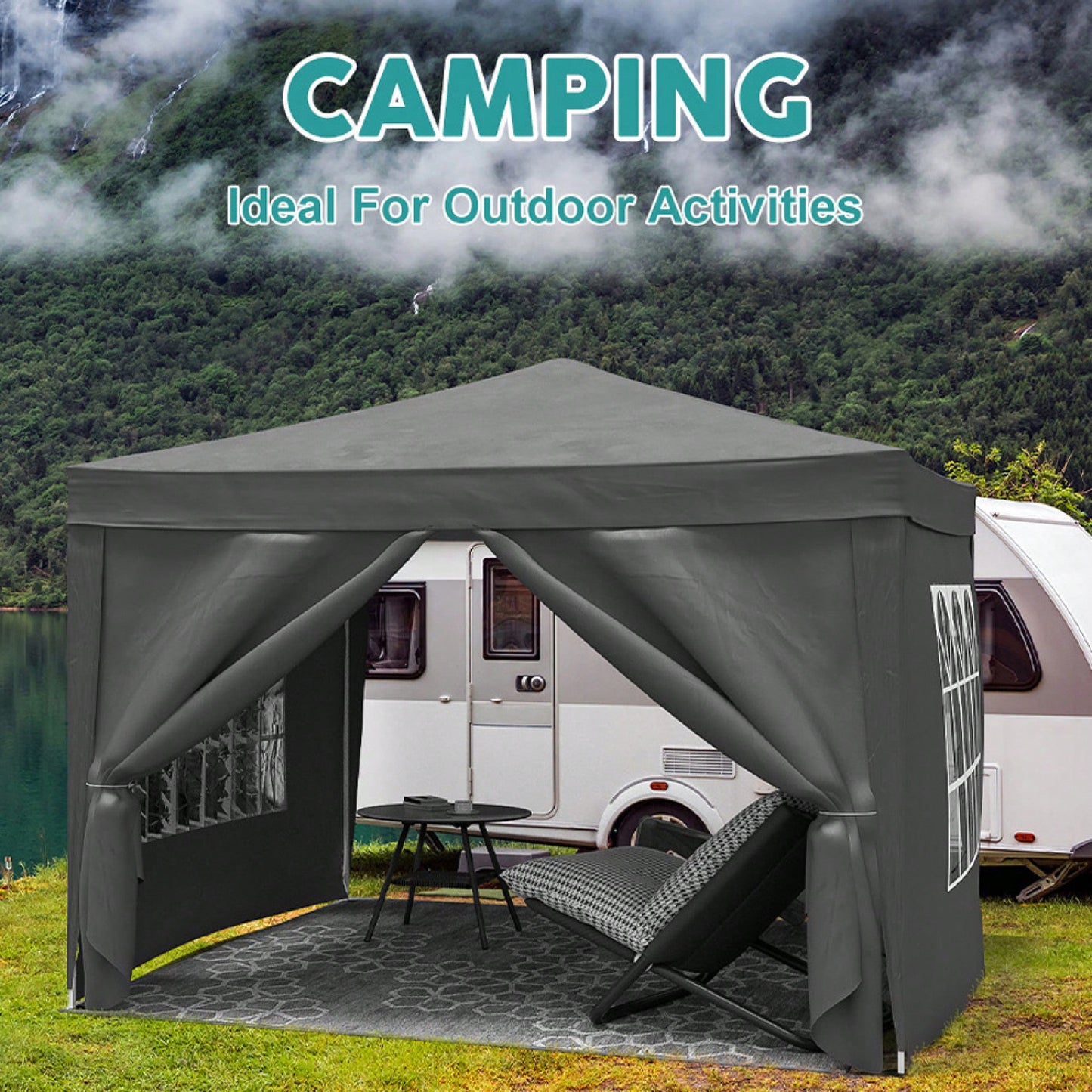 10x10 Folding Canopy With 4 Sidewalls Portable Outdoor Shelter UPF 50+ Ideal For Parties Beach Camping Weddings Includes Bags