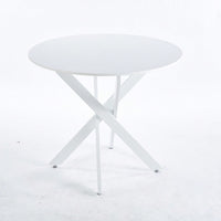 Modern Round Dining Table With Cross Metal Legs And Oak MDF Top Space Saving Design 90x90x75cm For Living Room And Kitchen
