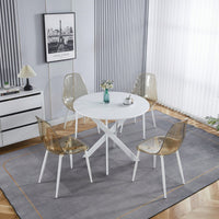 Modern Round Dining Table With Cross Metal Legs And Oak MDF Top Space Saving Design 90x90x75cm For Living Room And Kitchen