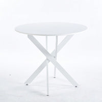 Modern Round Dining Table With Cross Metal Legs And Oak MDF Top Space Saving Design 90x90x75cm For Living Room And Kitchen