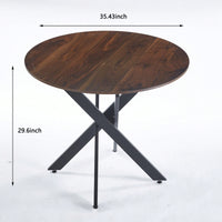 Modern Round Dining Table With Cross Metal Legs And Oak MDF Top Space Saving Design 90x90x75cm For Living Room And Kitchen