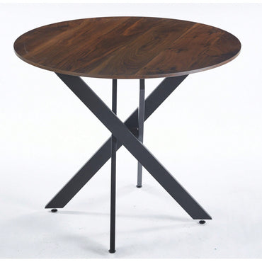 Modern Round Dining Table With Cross Metal Legs And Oak MDF Top Space Saving Design 90x90x75cm For Living Room And Kitchen