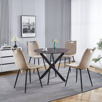 Modern Round Dining Table With Cross Metal Legs And Oak MDF Top Space Saving Design 90x90x75cm For Living Room And Kitchen