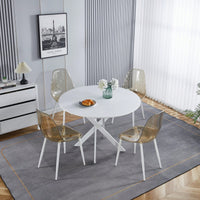 Mid-Century Round MDF Dining Table For 4-6 People With Pedestal Base And Cross Legs, Versatile Coffee And Leisure Table
