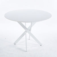 Mid-Century Round MDF Dining Table For 4-6 People With Pedestal Base And Cross Legs, Versatile Coffee And Leisure Table