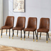 Brown Suede Velvet Dining Chair Set Of Four With Black Metal Legs