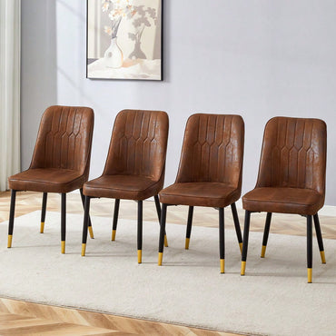 Brown Suede Velvet Dining Chair Set Of Four With Black Metal Legs
