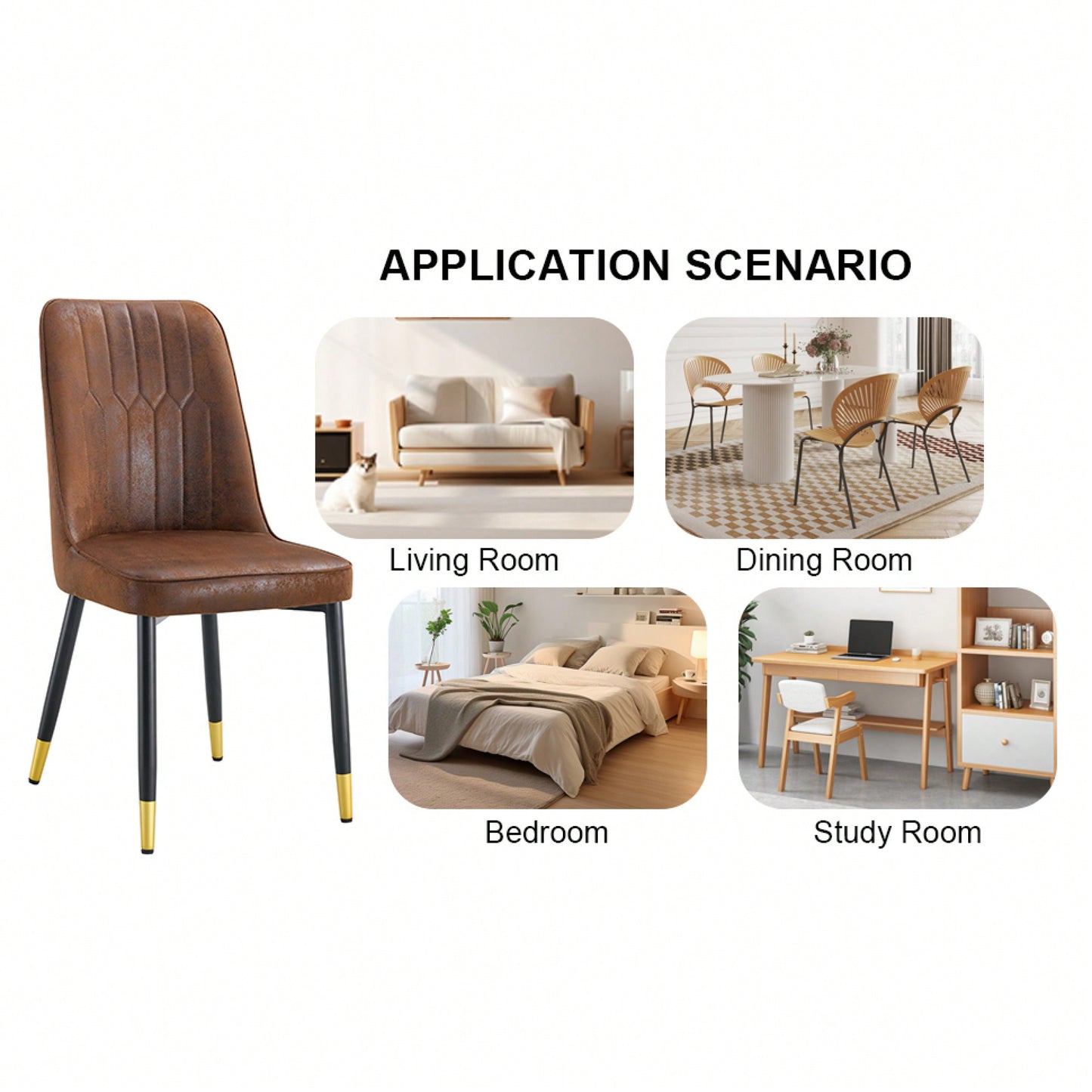 Brown Suede Velvet Dining Chair Set Of Four With Black Metal Legs