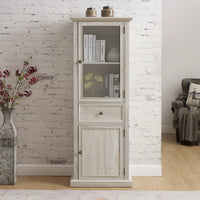 Elegant Freestanding Tall Storage Cabinet With Glass Door And Adjustable Shelves For Living Room Kitchen Dining Room Office White Finish