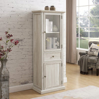 Elegant Freestanding Tall Storage Cabinet With Glass Door And Adjustable Shelves For Living Room Kitchen Dining Room Office White Finish