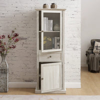 Elegant Freestanding Tall Storage Cabinet With Glass Door And Adjustable Shelves For Living Room Kitchen Dining Room Office White Finish