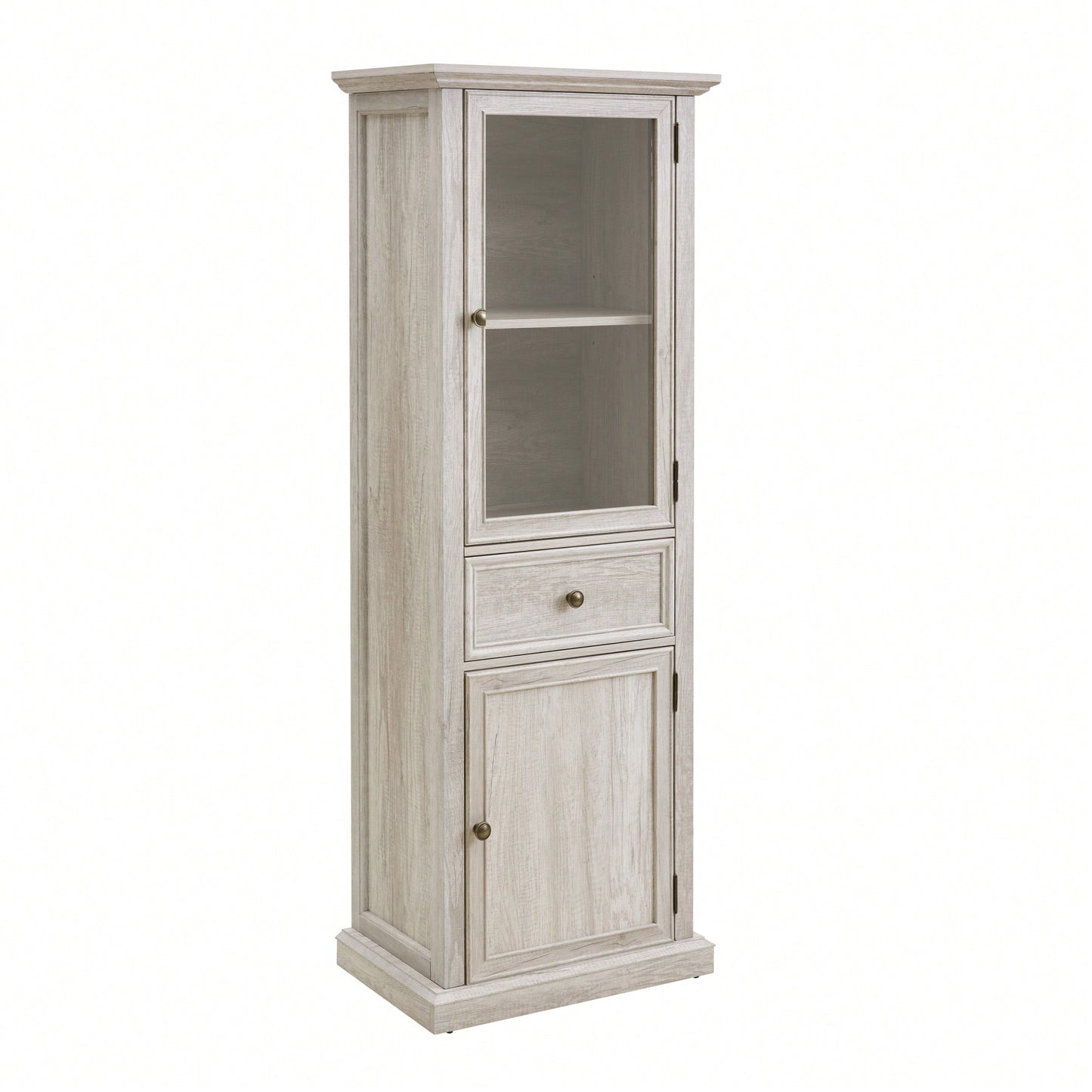 Elegant Freestanding Tall Storage Cabinet With Glass Door And Adjustable Shelves For Living Room Kitchen Dining Room Office White Finish