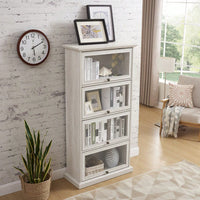 4 Tier Glass Display Cabinet with Flip Up Doors for Collectibles Elegant White Curio Storage Rack for Living Room and Bookcase Use